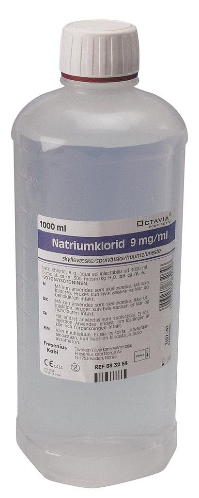Saltvand, NaCl 0,9%, flaske, steril, 1000 ml