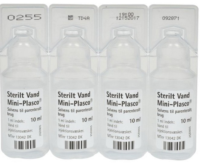 Mini-Plasco, sterilt vand, solvens til parenteral anvendelse, 10 ml