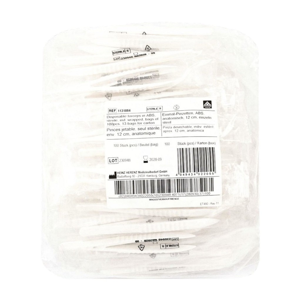 Mediq, pincet, plast, hvid, engangs, steril, 12,5 cm