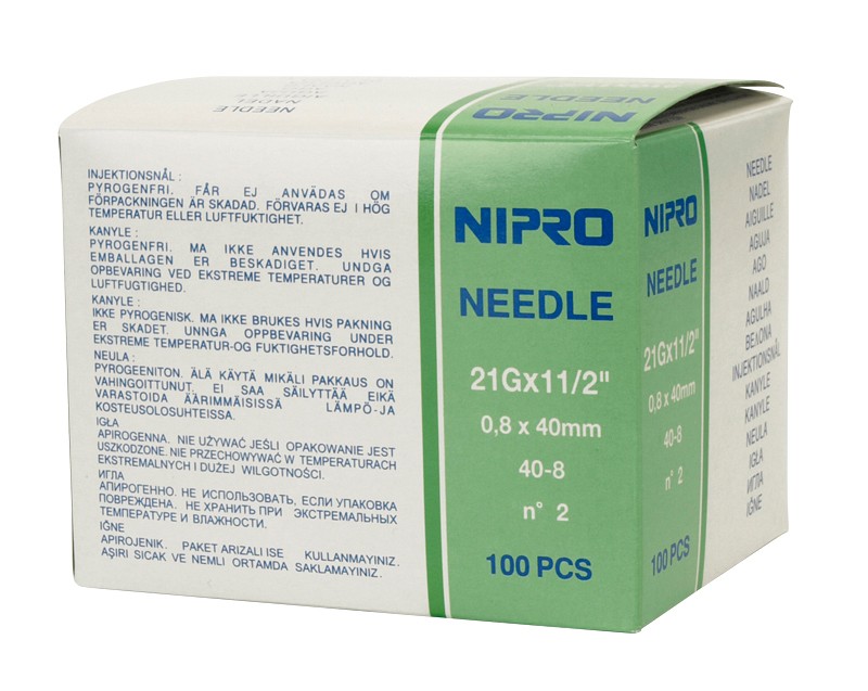 Nipro Flomax, kanyle, grøn, steril, 21G x 1 1/2in, 0,8 mm x 40 mm