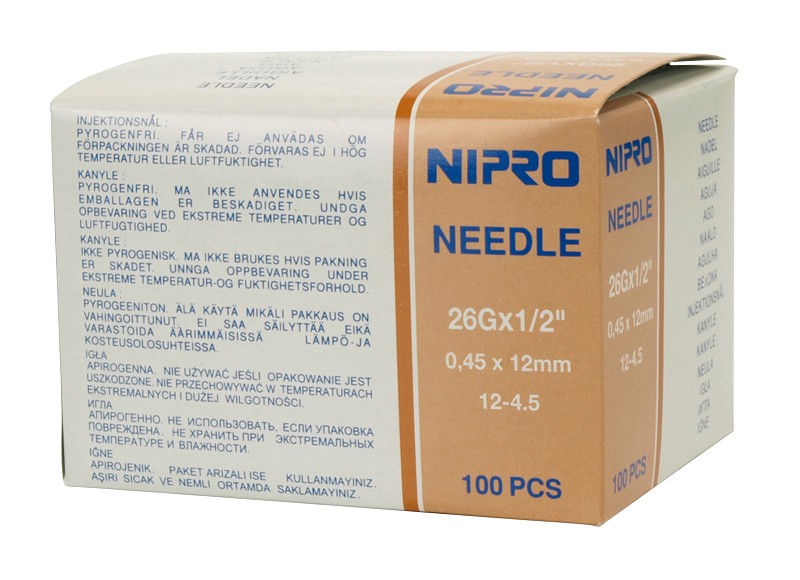 Nipro Flomax, kanyle, brun, steril, 26G x 1/2in, 0,45 mm x 12 mm