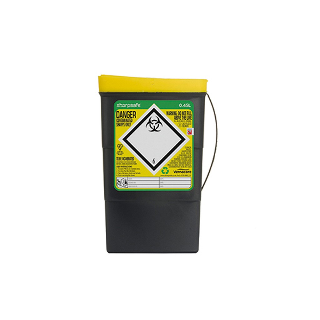 Sharpsafe genbrugsplast, kanylebeholder, oval, hul med kanyleaftag, gul, 450 ml