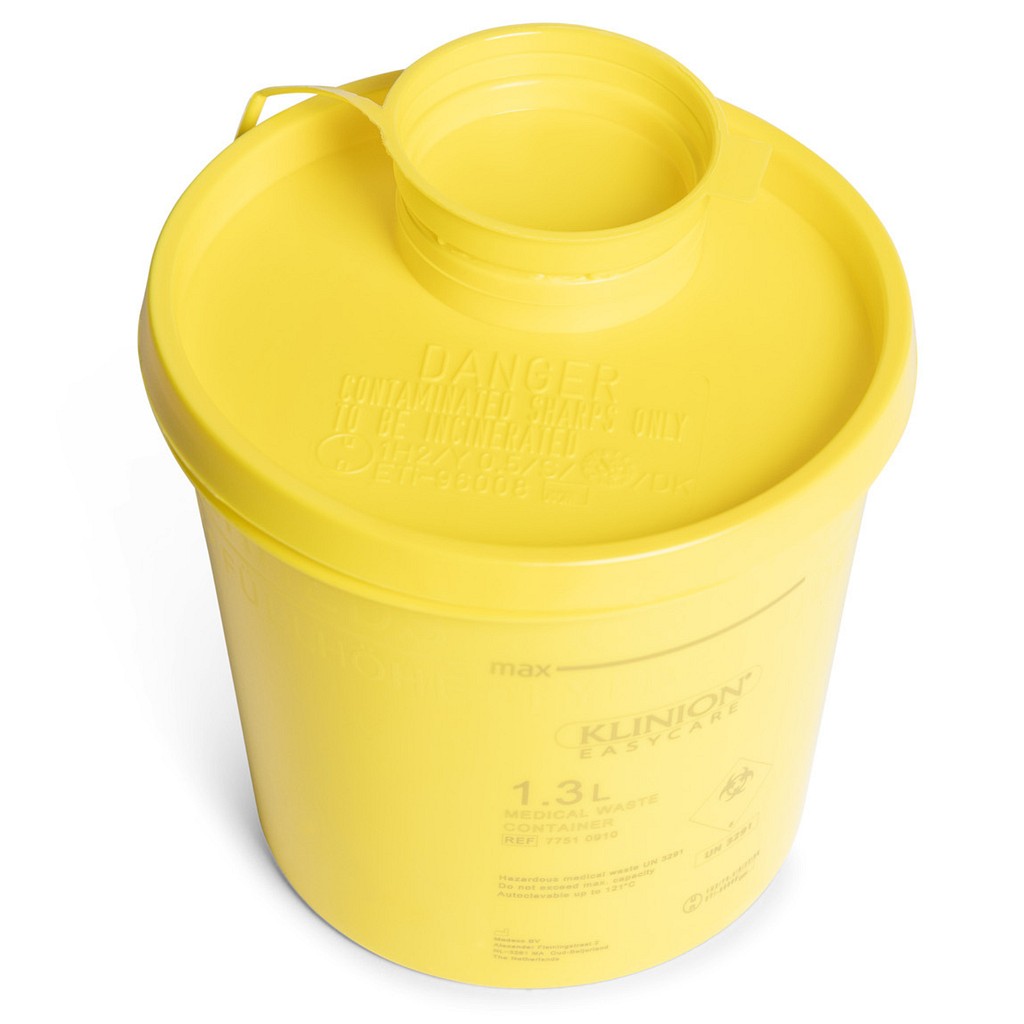 Klinion Easycare, kanylebeholder, gul med kanyleaftræk UN godkendt, 1,3 l