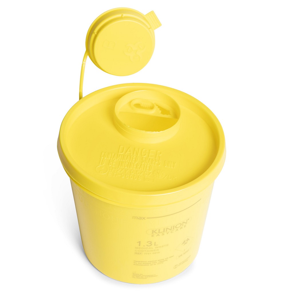 Klinion Easycare, kanylebeholder, gul med kanyleaftræk UN godkendt, 1,3 l