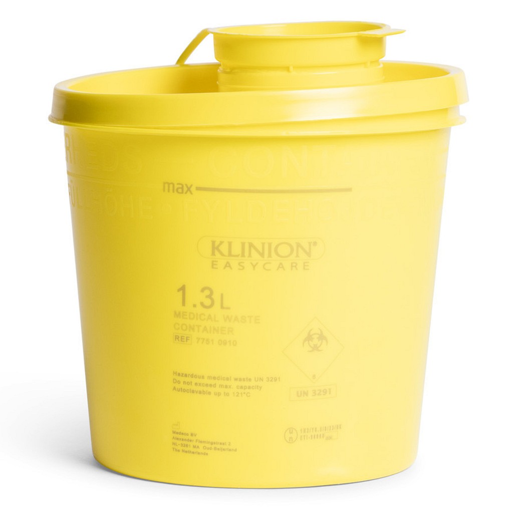 Klinion Easycare, kanylebeholder, gul med kanyleaftræk UN godkendt, 1,3 l