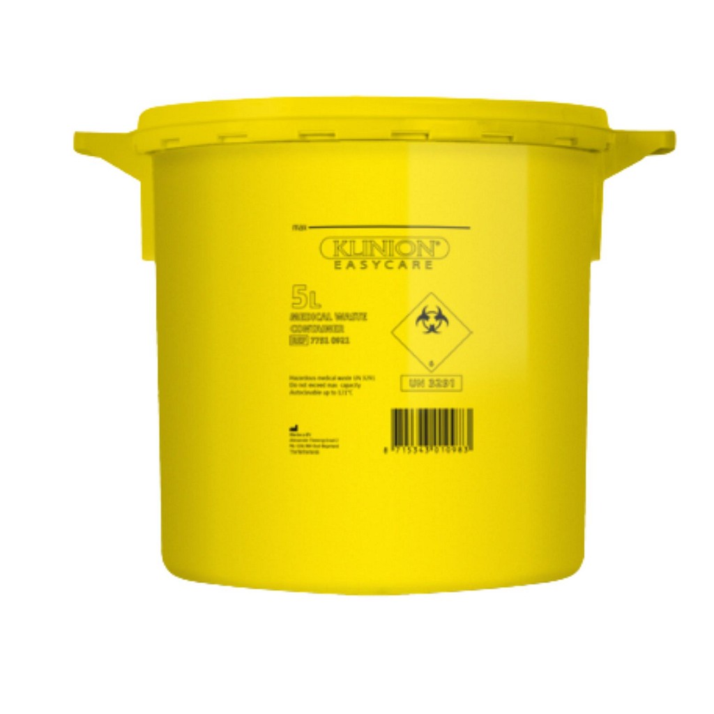 Klinion Easycare, kanylebeholder, gul med standardlåg, UN godkendt, 5 l