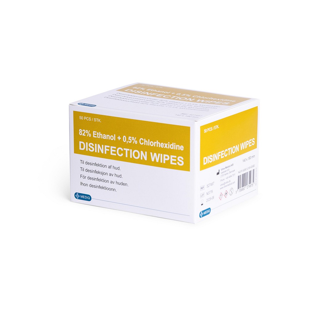 Mediq Desinfection, serviet, 82% ethanol, 0,5% klorhexidin, gul, 140 mm x 190 mm