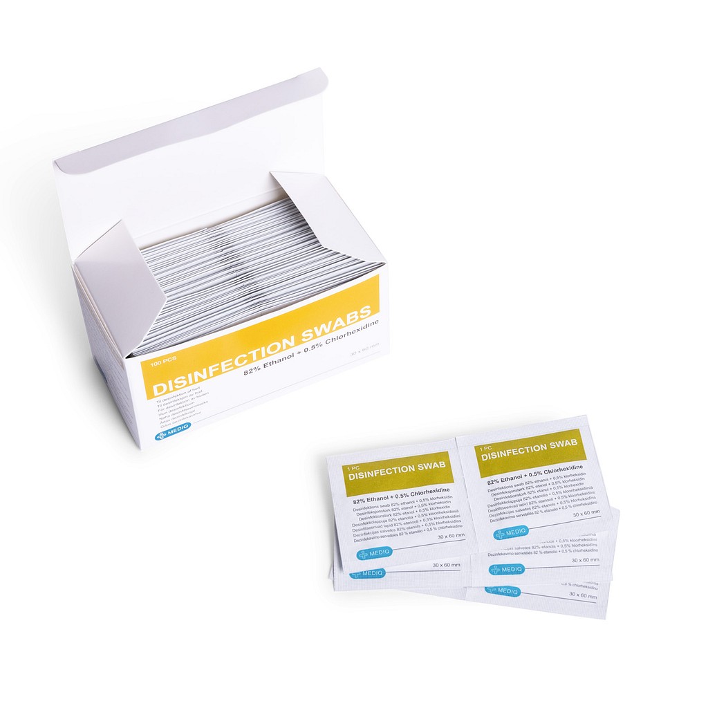 Mediq Desinfection, serviet, 82% ethanol, 0,5% klorhexidin, gul, 140 mm x 190 mm
