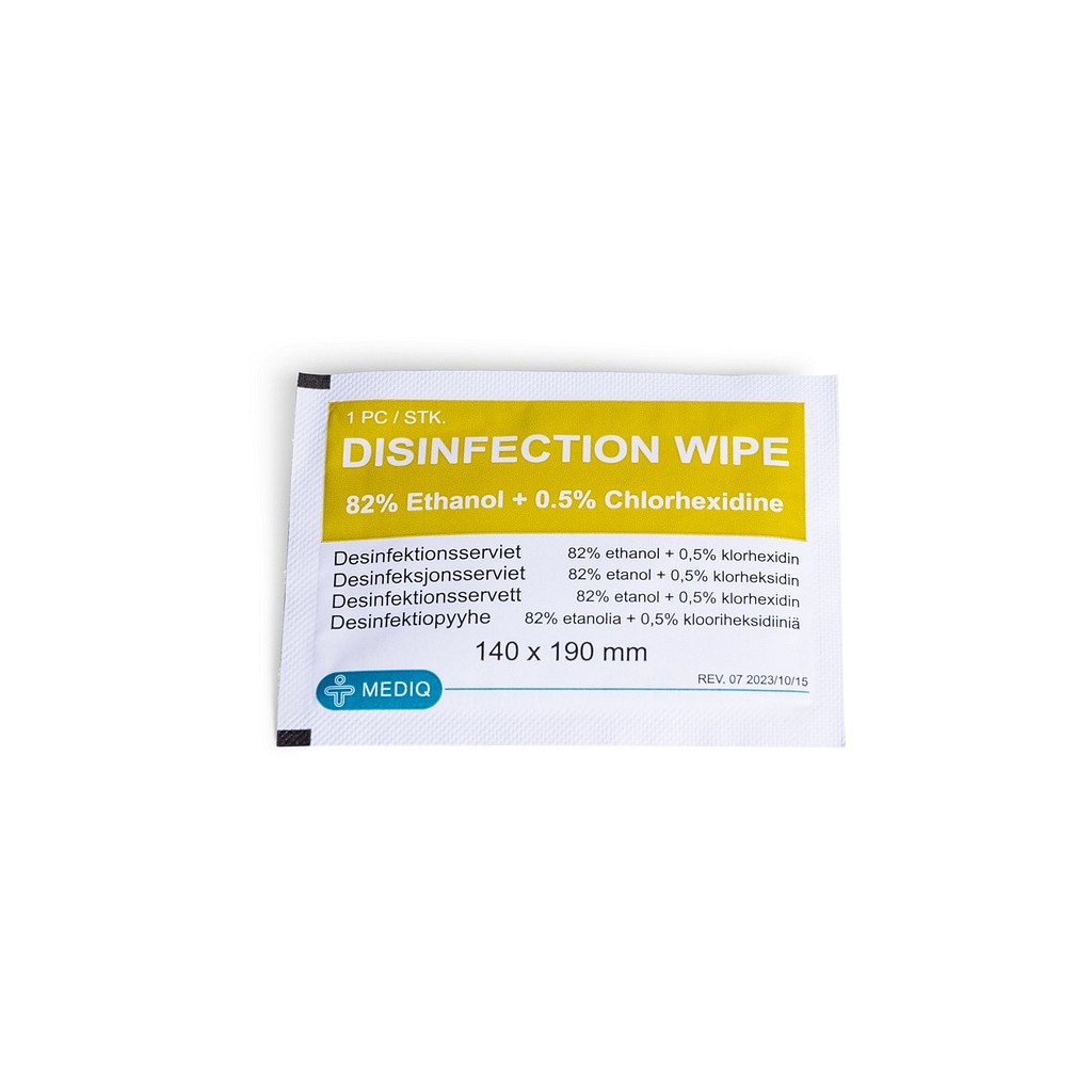 Mediq Desinfection, serviet, 82% ethanol, 0,5% klorhexidin, gul, 140 mm x 190 mm