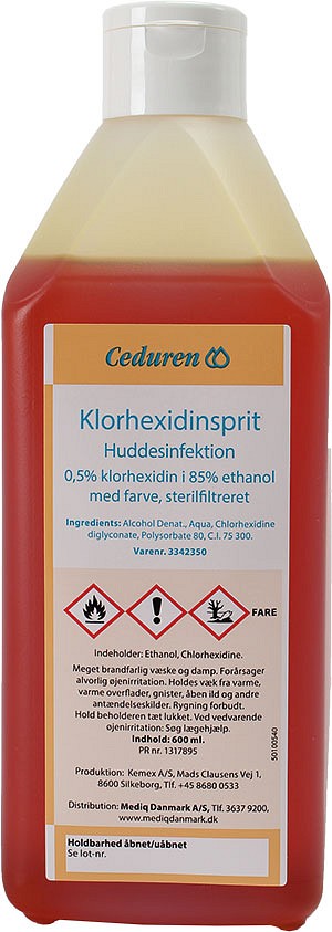 Ceduren, farvet 0,5% klorhexidinsprit, uden glycerol, 600 ml