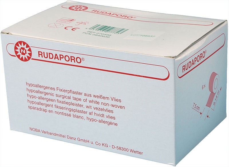 Rudapor, Fikseringstape, hvid, 7,5 cm x 9,14 m