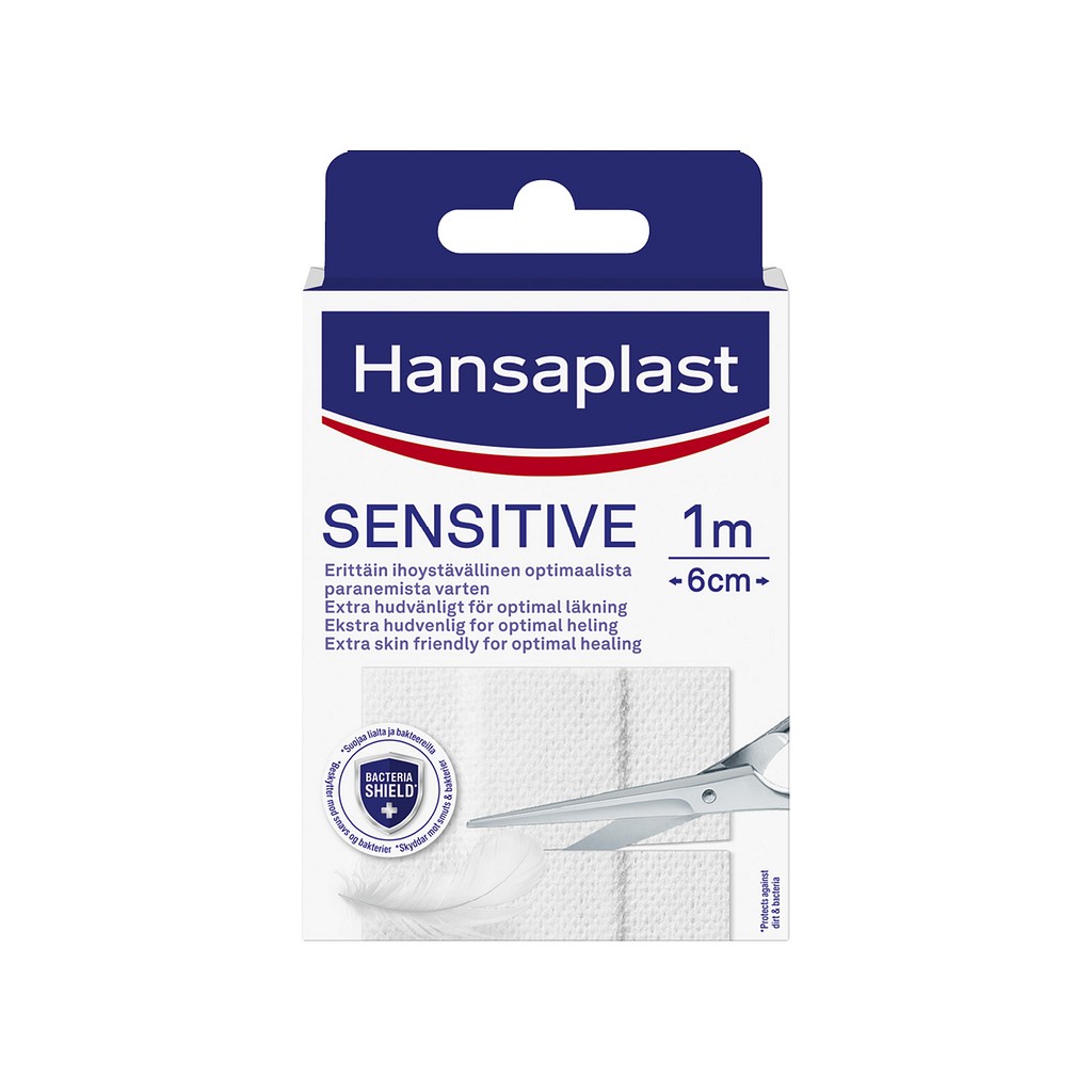 Hansaplast Sensitive, plaster med kompres, hvid, 6 cm x 1 m