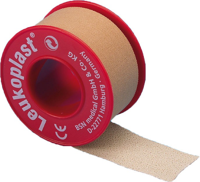 Leukoplast, fikseringstape, beige, lærredstape, 2,5 cm x 5 m