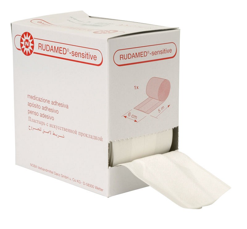 Rudamed Sensitive, fikseringsplaster med kompres, hvid, non woven, 6 cm x 5 m