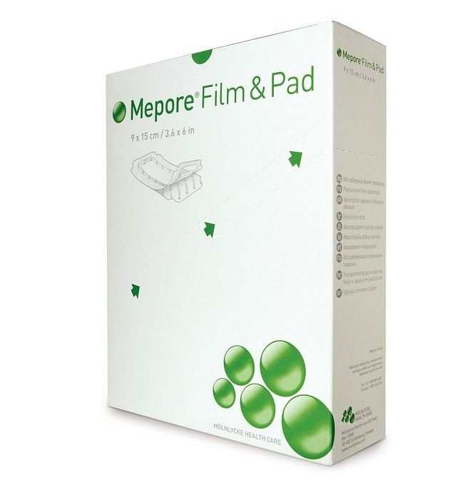 Mepore Film + Pad, væsketæt plaster med sårpude 4,5 x 10 cm, steril, 9 cm x 15 cm