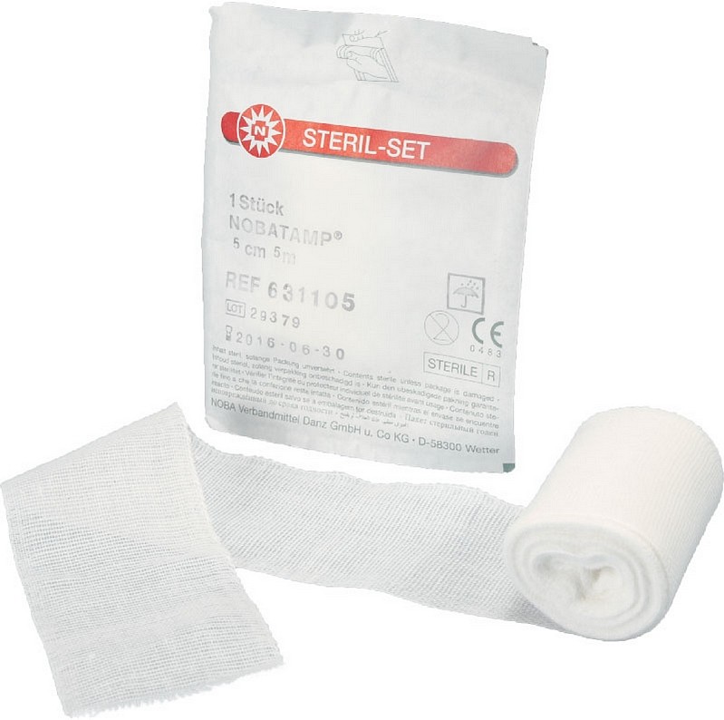 Nobatamp, gazemeche af tamponadebind, steril, 5 cm x 5 m