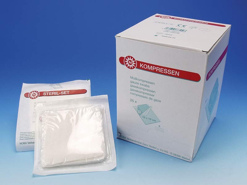 Noba, gazekompres, 8 lag, brev a 5 stk., steril, 10 cm x 10 cm