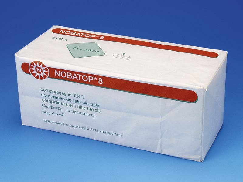 Nobatop, kompres, non woven, 4-lags, usteril, 7,5 cm x 7,5 cm