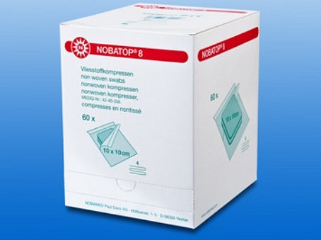 Nobatop, kompres, non woven, brev a 2 stk., steril, 7,5 cm x 7,5 cm