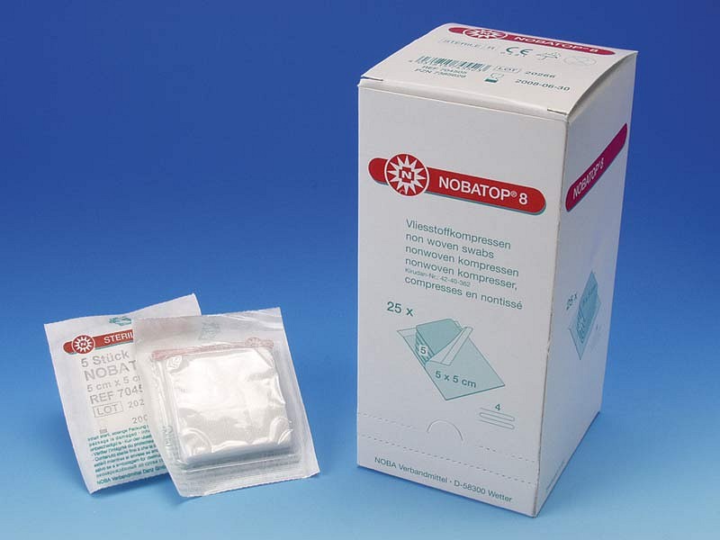 Nobatop, kompres, non woven, brev a 5 stk., steril, 5 cm x 5 cm