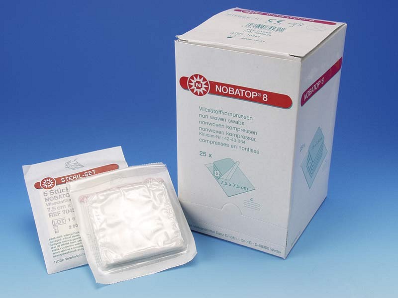 Nobatop, kompres, non woven, brev a 5 stk., steril, 7,5 cm x 7,5 cm