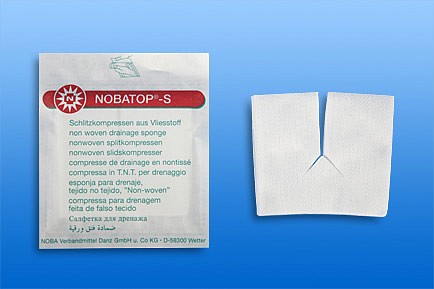 Nobatop-S slids/tracheal, kompres, non woven, 6 lag, brev a 2 stk., steril, 7,5 cm x 7,5 cm