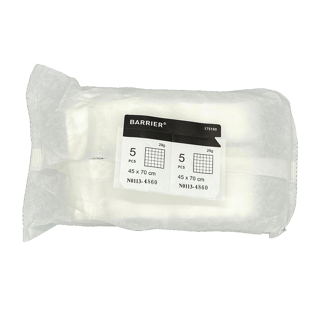 Standard OP-Serviet X-ray, 3 lag, sort label, brev a 5 stk, steril, 45 cm x 70 cm