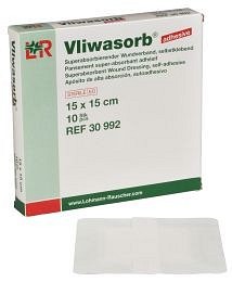 Vliwasorb, højabsorberende bandage med border, steril, 15 cm x 15 cm