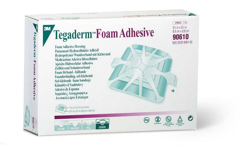 Tegaderm Foam, skumbandage, med klæb, sårpude 5x5cm, steril, 8,8 cm x 8,8 cm