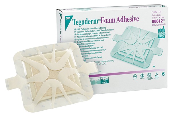Tegaderm Foam, skumbandage, med klæb, sårpude 10x10cm, steril, 14,3 cm x 14,3 cm