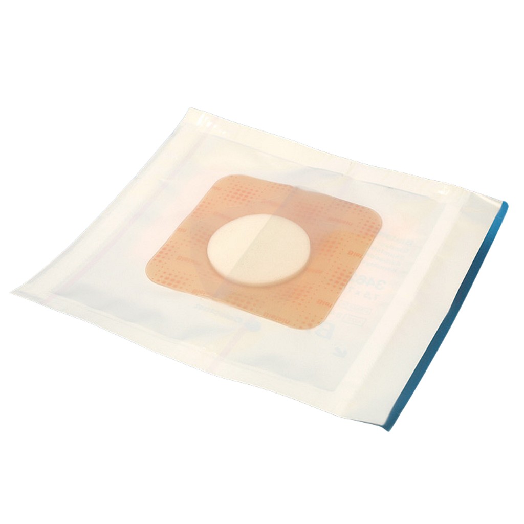 Biatain m/hydrocolloidklæber, skumbandage, steril, 7,5 cm x 7,5 cm, skumstr. Ø 4 cm