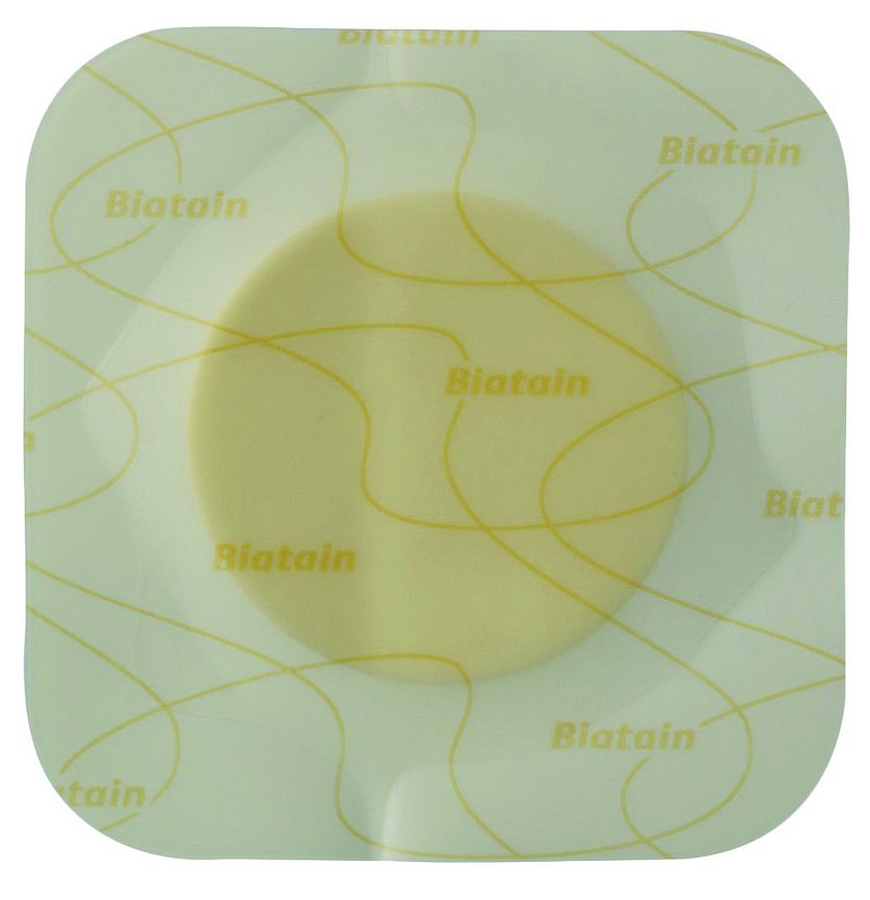 Biatain m/hydrocolloidklæber, skumbandage, steril, 7,5 cm x 7,5 cm, skumstr. Ø 4 cm