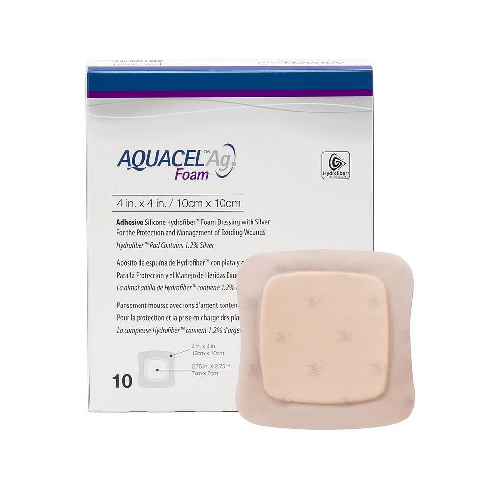 Aquacel Ag Foam, bandage med border og silikoneklæb, steril, 10 cm x 10 cm