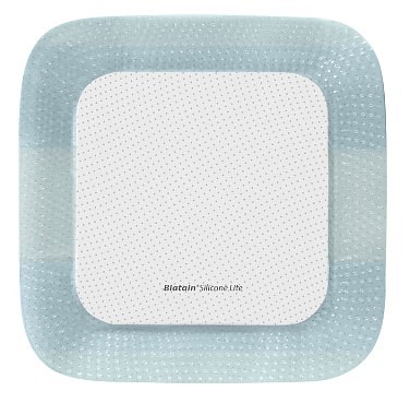 Biatain Silicone Lite, border med silikone, steril, 12,5 cm x 12,5 cm, skumstr. 8,5x8,5 cm