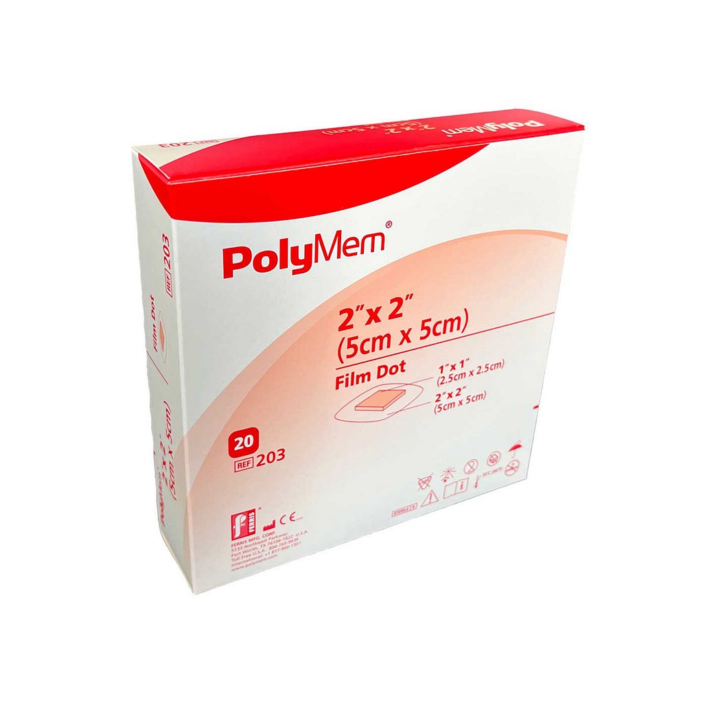 PolyMem, sårbandage, film, med klæber, steril, 5 cm x 5 cm