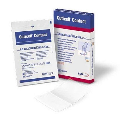 Cuticell Contact, sårkontaktlag med silikone på én side, steril, 5 cm x 7,5 cm