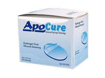 Apocure, Hydrogelbandage m. hæftekant, oval, steril, 4,5 cm x 7,5 cm