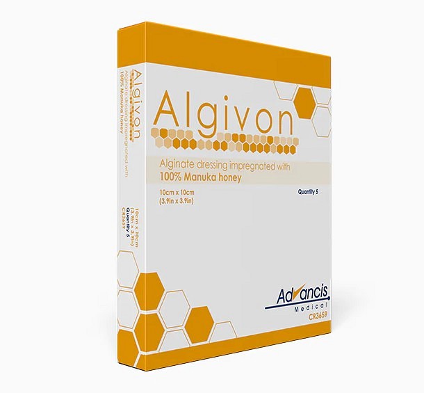 Algivon Plus, alginatbandage med activonhonning, steril, 5 cm x 5 cm