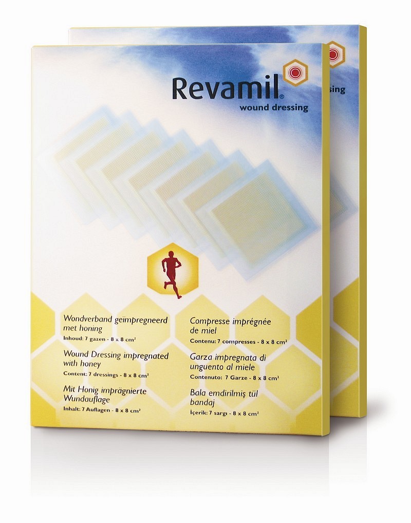 Revamil honning, netforbinding, steril, 5 cm x 5 cm