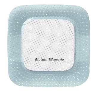 Biatain Silicone Ag, skumbandage m. klæb, steril, 7,5 cm x 7,5 cm, skumstr 4,5 x 4,5 cm