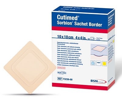 Cutimed Sorbion Sachet Border, højabsorberende bandage m/border, steril, 10 cm x 10 cm
