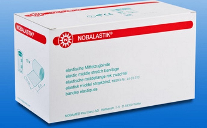Nobalastik, middelstræksbind, hvid, enkeltvis pakket, 4 cm x 5 m