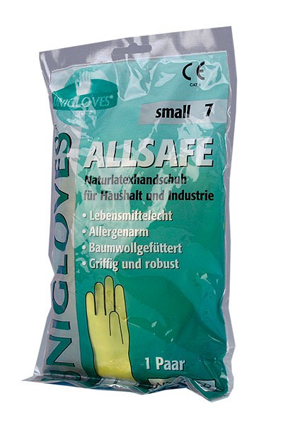 Clean-Comfort, latex rengøringshandske, gul, 6,5-7, small