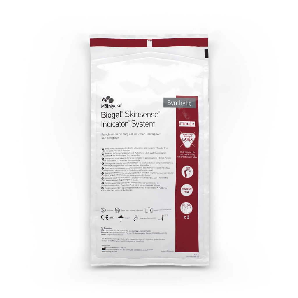 Biogel Skinsense Indicator, OP handske, dobbelt, syntetisk, pudderfri, steril, str. 8,5