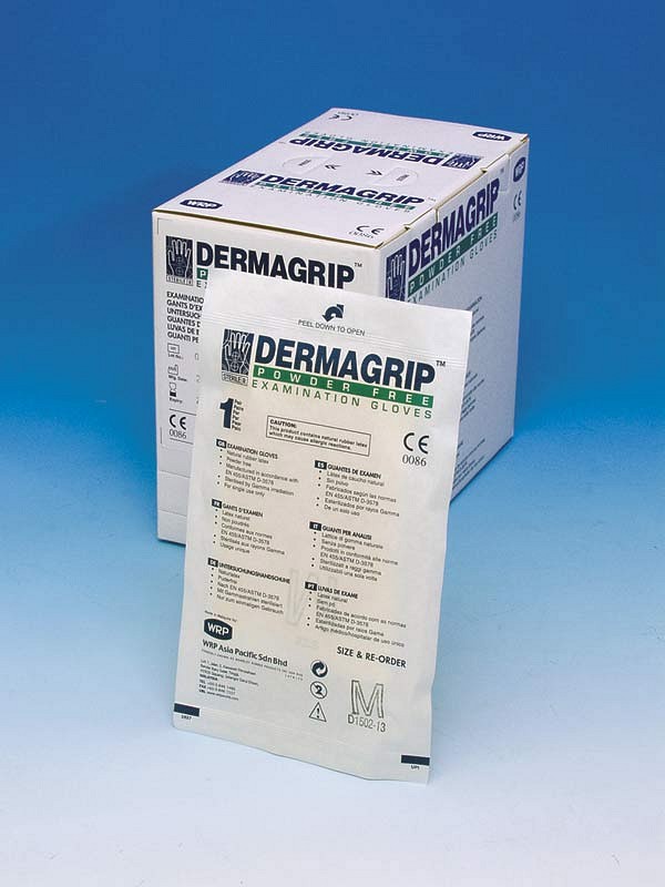 Dermagrip, latex undersøgelseshandske, pudderfri, 7/8, steril, medium