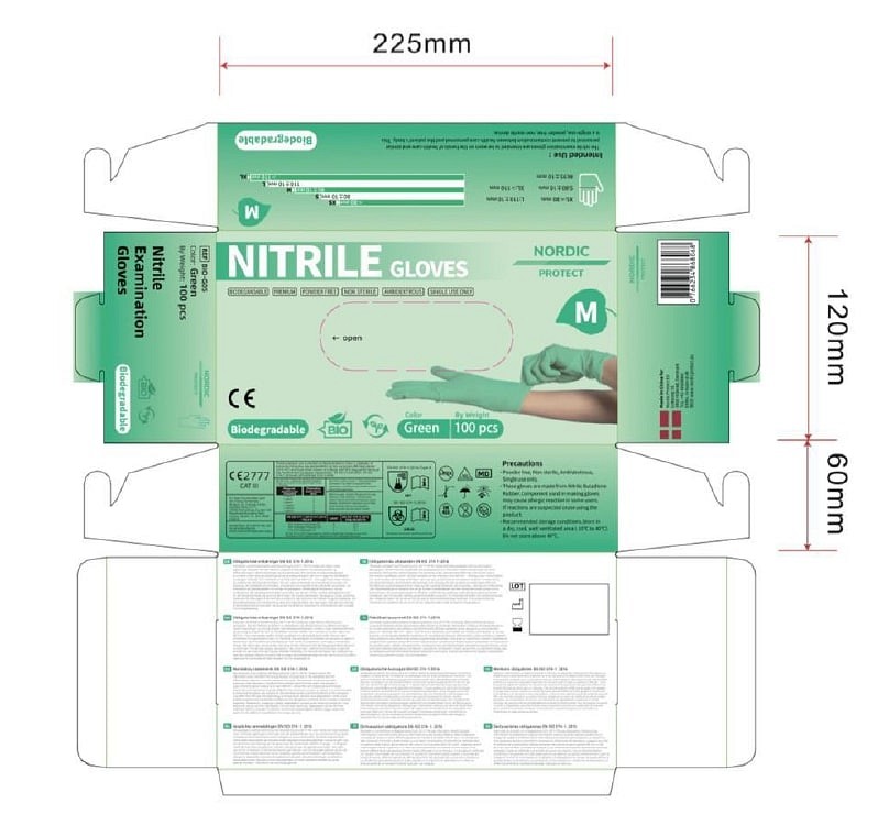 Nordic Protect, Bionedbrydelig nitrilhandske, pudderfri, grøn, large