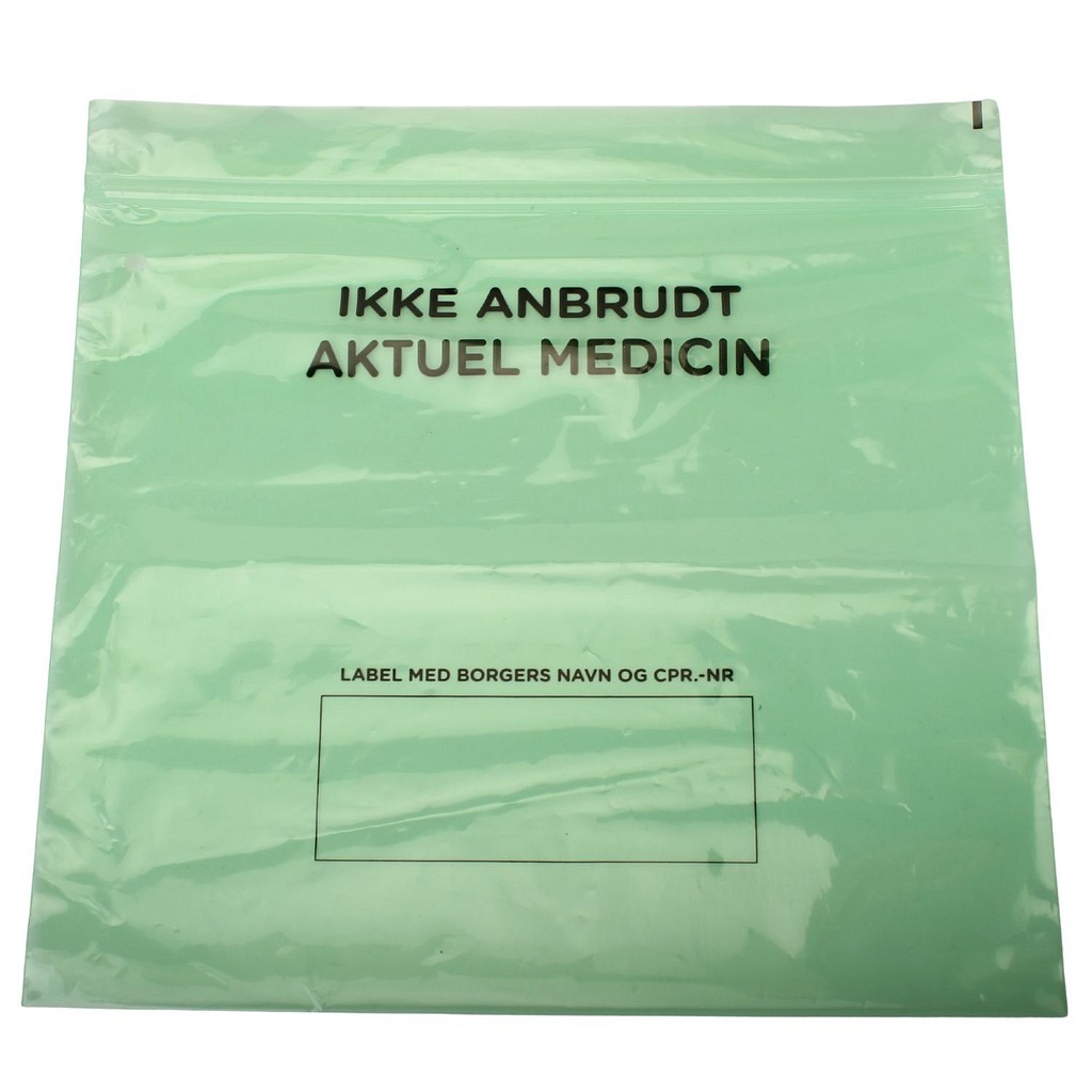 Mediq, grøn lynlåspose til uåbnet/aktuel medicin, 30 cm x 26 cm