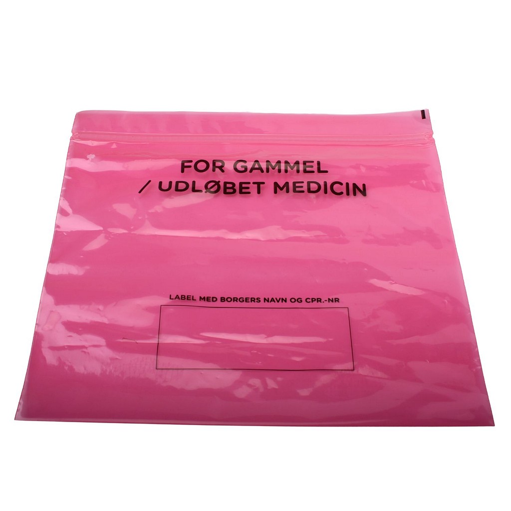 Mediq, rød lynlåspose til udløbet/for gammel medicin, 30 cm x 26 cm