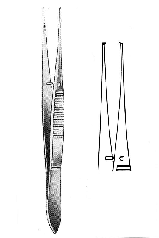 Nopa, irispincet, kirurgisk, Graefe, fin, lige, 1x2 tænd, 10 cm