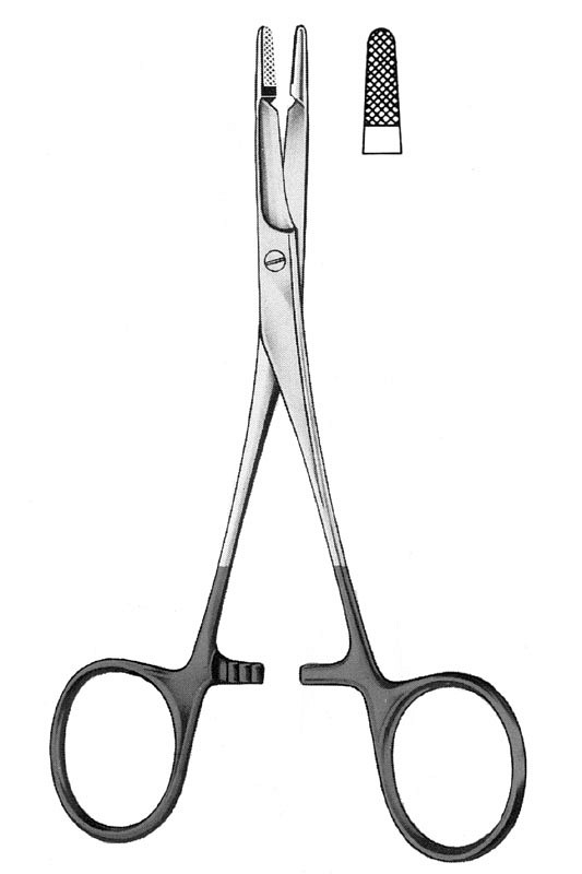 Nopa, nåleholder, Olsen-Hegar, med saks, hård metal, 14 cm
